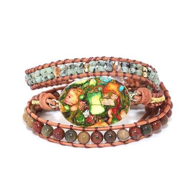 Natural Marine stone bracelet beads natural stone woven hand Bohemian hand boho wrap bracelet