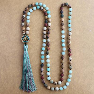 Matte Natural Stone 108 Beads Necklaces For Women Female Payer Regious Nepal Pendant Long Mala Necklace Jewelry
