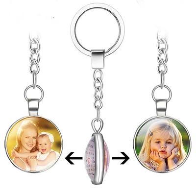 Boho style DIY Double Side Personalized Custom Keychains Baby Family Lovers Photo Calendar Keyrings Key Chain Rings Holder for Gifts